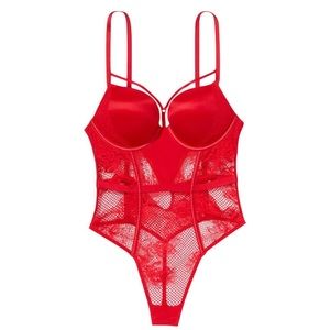 Victoria secret VERY SEXY Bombshell Fishnet Floral Teddy Lingerie medium red